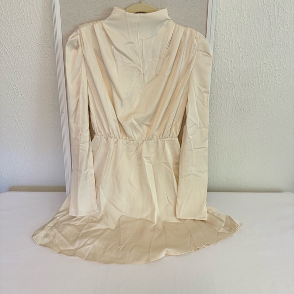 Cream Long Sleeve mock neck satin Dress - Picture 4 of 7